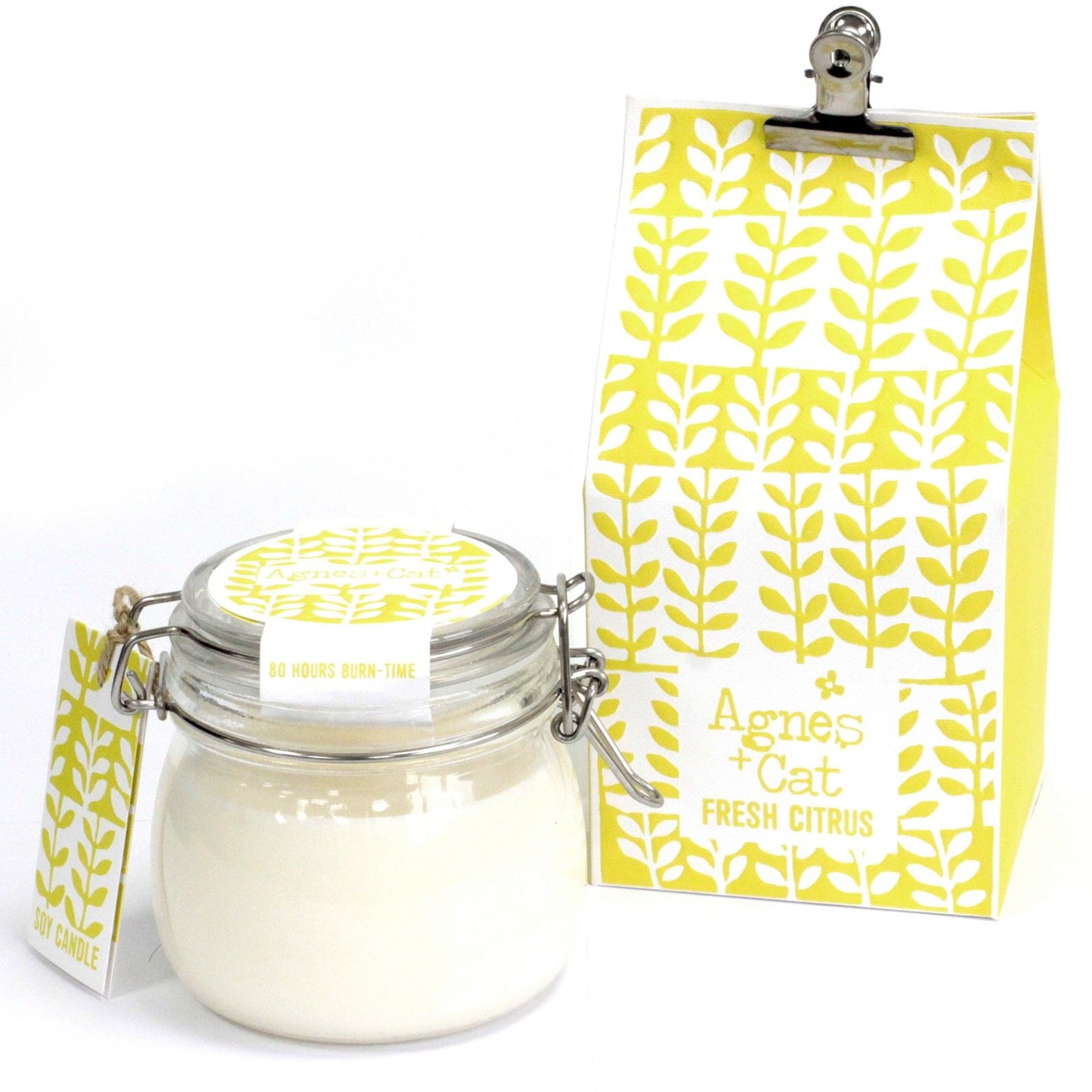 Luxury presentation of the agnes cat kilner jar candle fresh citrus476 showing the premium artisan packaging and complete set contents
