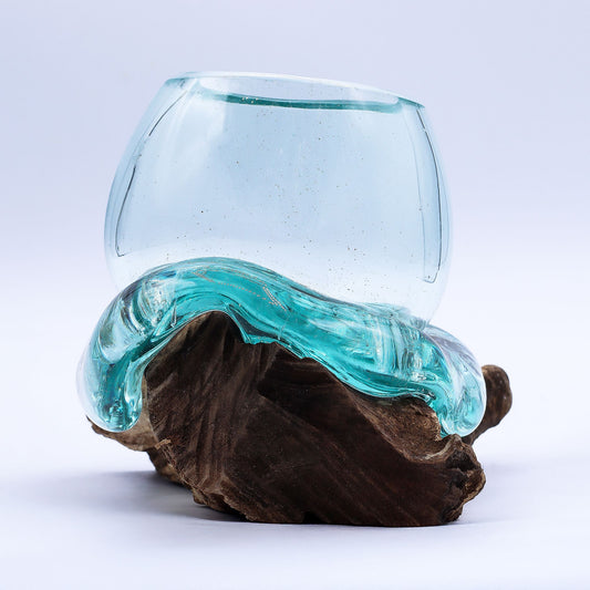 Photo 2 of Molten Glass Mini Goldfish Bowl On Wood 20cm Luxury Decor featuring authentic premium craftsmanship.