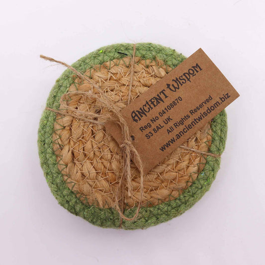 Natural Coaster - Jute & Cotton 10cm (set of 4) - Olive Boarder from our luxury indian placemats collection