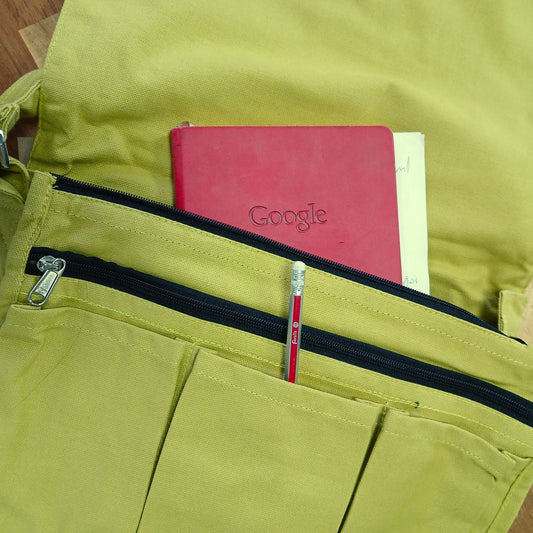 Cotton Canvas Laptop Messenger Bag - Mustard