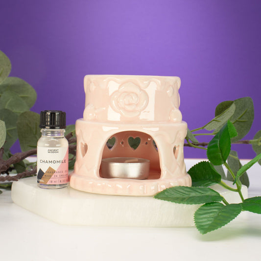 Ceramic Cake Oil Burner - Hearts - Pink from our luxury ceramic zen oil burners collection