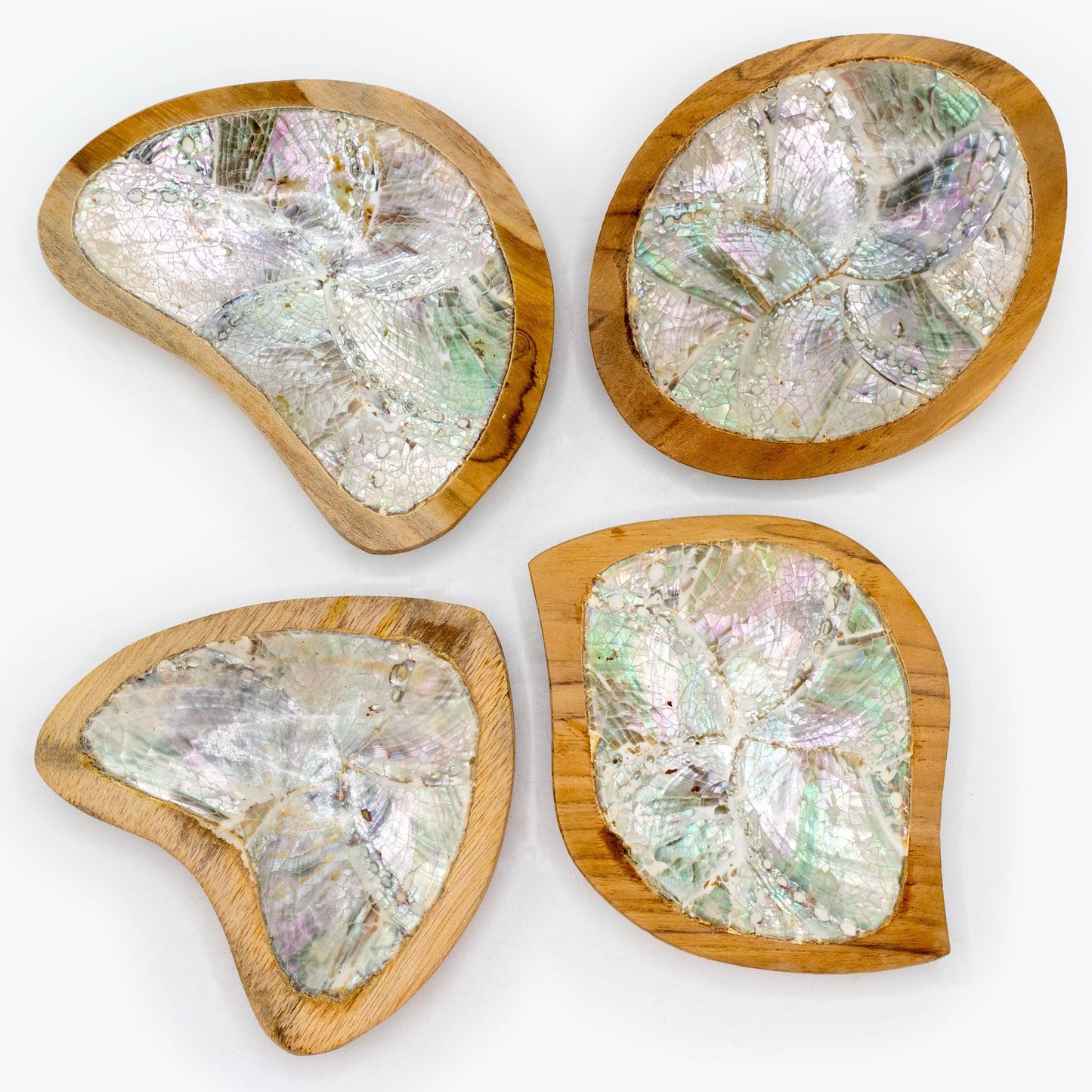 Set of 4 Teak Mini Bowls with Shell Decor (assorted) from our luxury teak root baskets collection