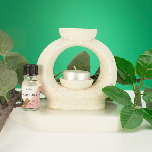 Ceramic Zen Oil Burner - Large Oval Pebble - Speckled Off-White