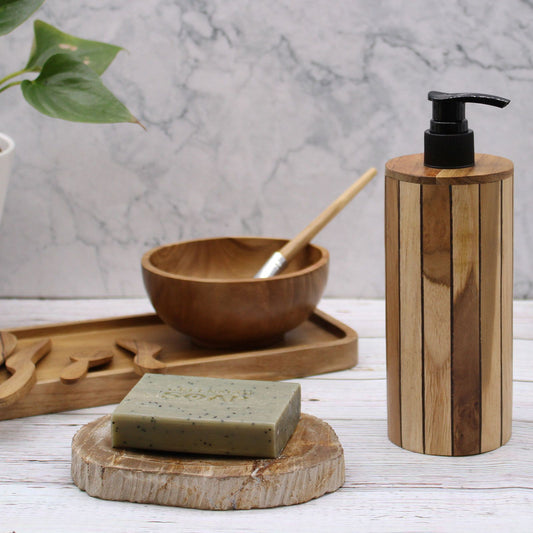 Natural Teakwood Soap Dispenser - Round from our luxury teakwood soap dispensers collection