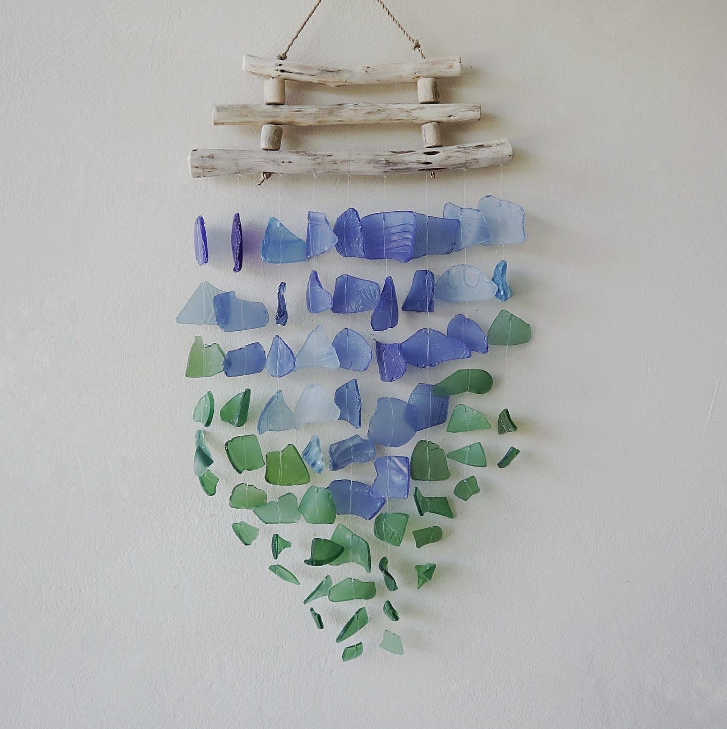 Three Stick - Blue & Green from our luxury recycled glass wind chimes collection