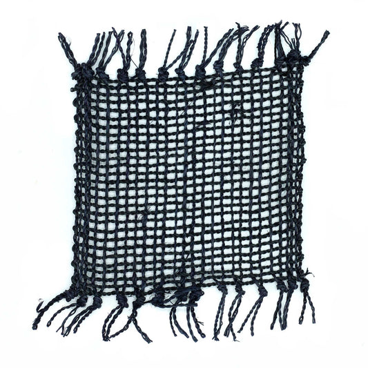 Set of 4 Seagrass Fringe Natural Coasters - Black from our luxury java placemats and coasters collection