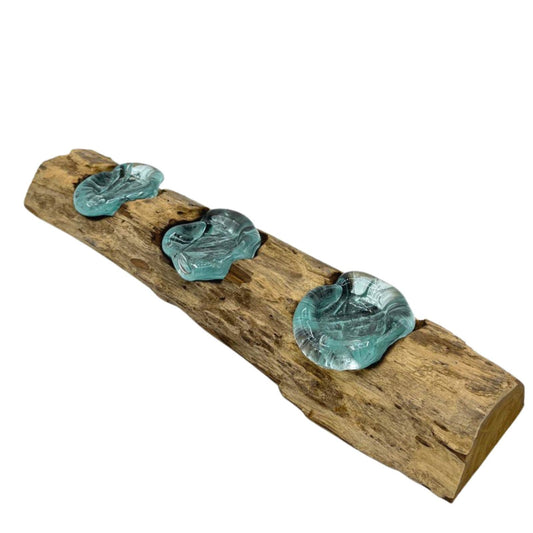 Photo 2 of Molten Glass Flat Triple Candle Holder On Wood Luxury Decor featuring authentic premium craftsmanship.