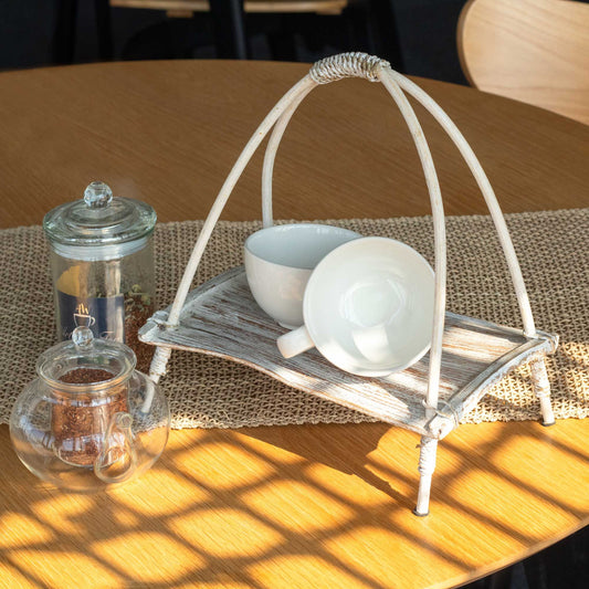 Coconut Leaf Tea Stand - Whitewash from our luxury coconut leaf fruit bowl sets & tea stands collection