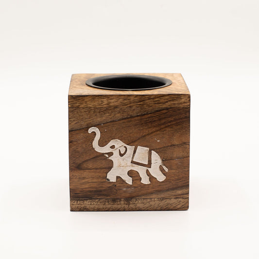 Square Mango Wood Oil Burner - Elephant