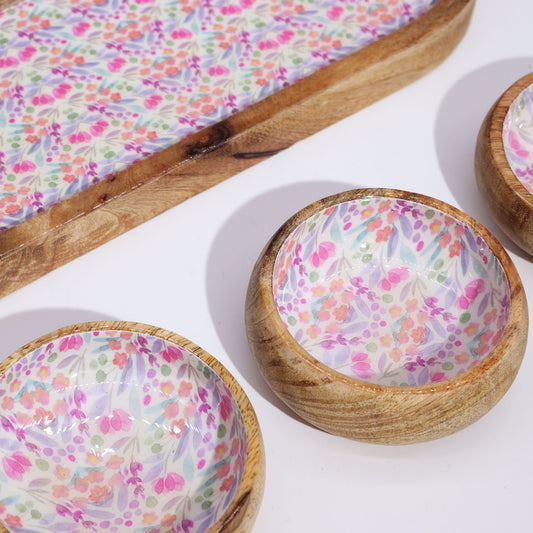 Mango Wood Tray with 3 Bowls - Pretty Floral from our luxury mango wood bowls, trays & coasters collection