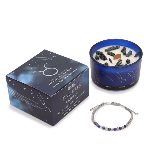 Taurus Zodiac Crystal Candle & Gemstone Bracelet Gift Set