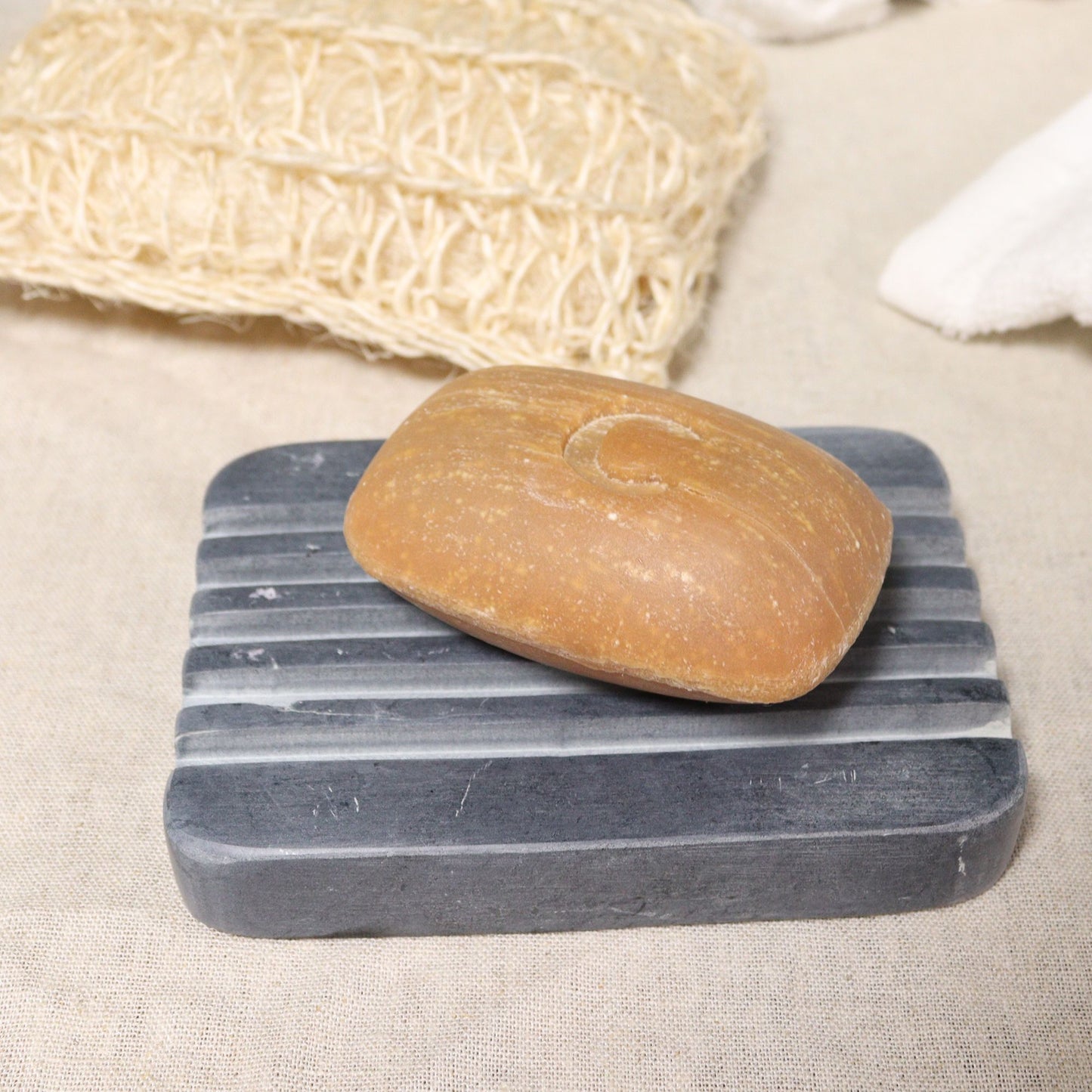 Grey Soapstone Soap Dish 12x8.5cm - Heavey Ridges from our luxury stone soap dishes collection