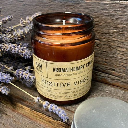 Detailed close up view highlighting the high quality craftsmanship and individual features of the aromatherapy candle positive vibes479