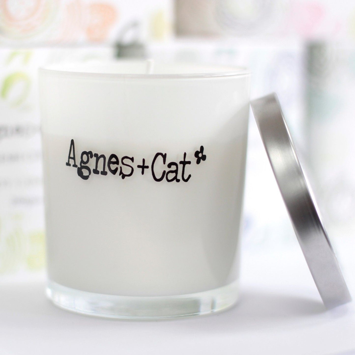Detailed close up view highlighting the high quality craftsmanship and individual features of the agnes cat votive candle dolly blue581