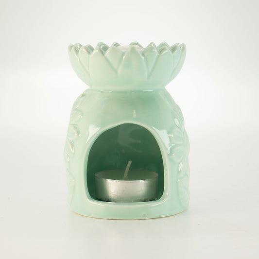 Ceramic Sunflower Oil Burner - Pastel Green from our luxury ceramic zen oil burners collection