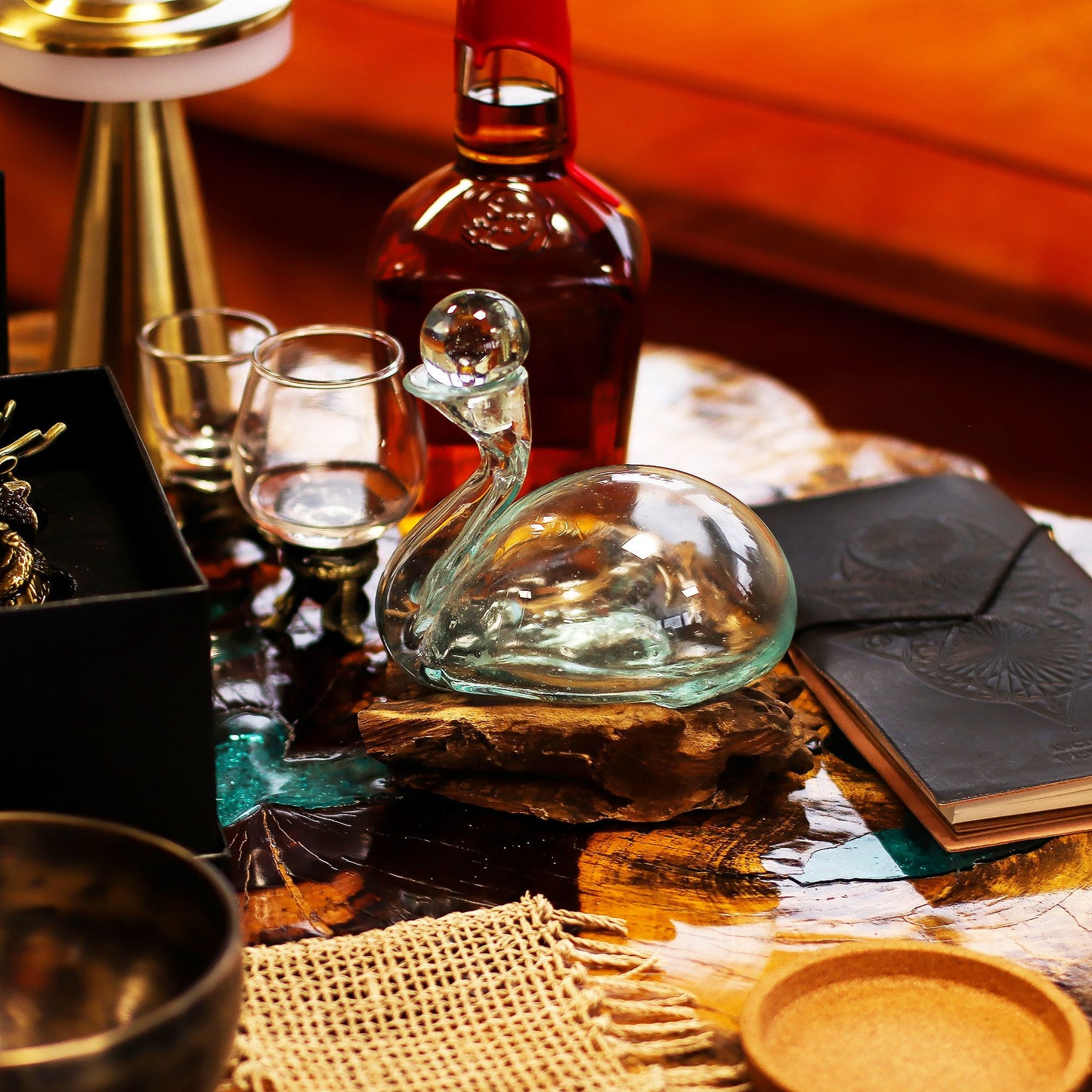 Photo 8 of Molten Glass Duck Decanter On Wood With Stopper 19cm featuring authentic premium craftsmanship.