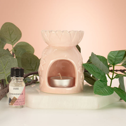 Ceramic Sunflower Oil Burner - Pastel Pink from our luxury ceramic zen oil burners collection