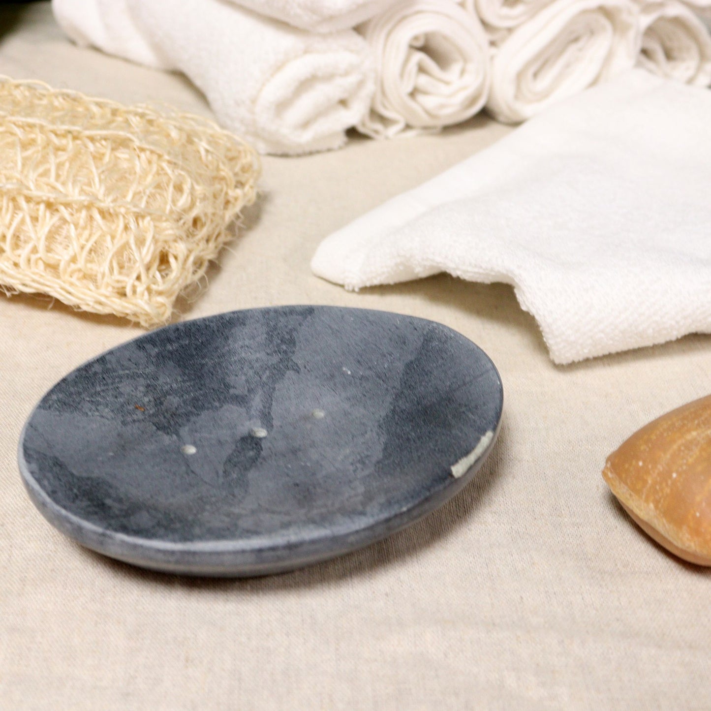 Grey Soapstone Soap Dish 10x12cm- Classic Oval from our luxury stone soap dishes collection