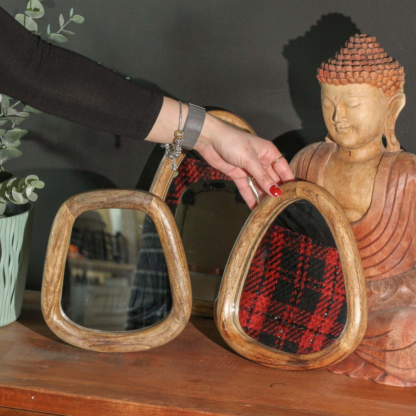 Photo 5 of Set Of 3 Pebble Shaped Mirrors - Dark Brown Finish featuring authentic premium craftsmanship.
