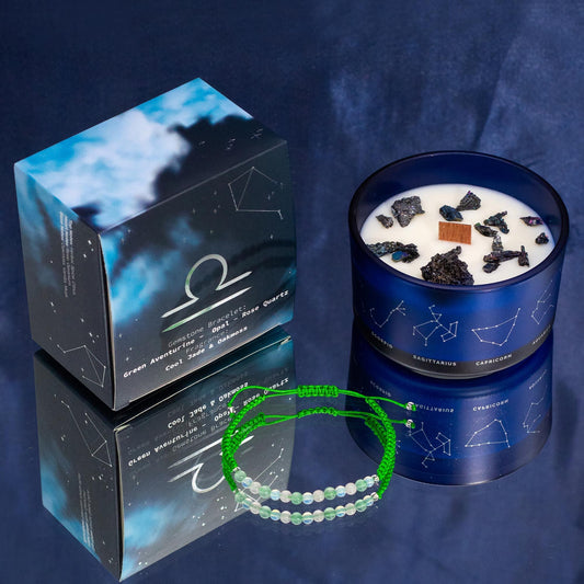 Libra Zodiac Crystal Candle & Gemstone Bracelet Gift Set