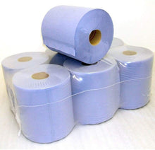 Load image into Gallery viewer, Centrefeed Dispenser 6 Blue Roll Paper Absorbant Embossed Wipe Hand Towel Tissue
