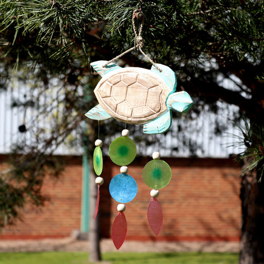 Aqua Turtle Carving and Copis Drop from our luxury driftwood chime collection