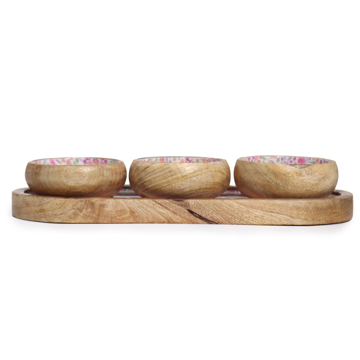 Mango Wood Tray with 3 Bowls - Pretty Floral from our luxury mango wood bowls, trays & coasters collection