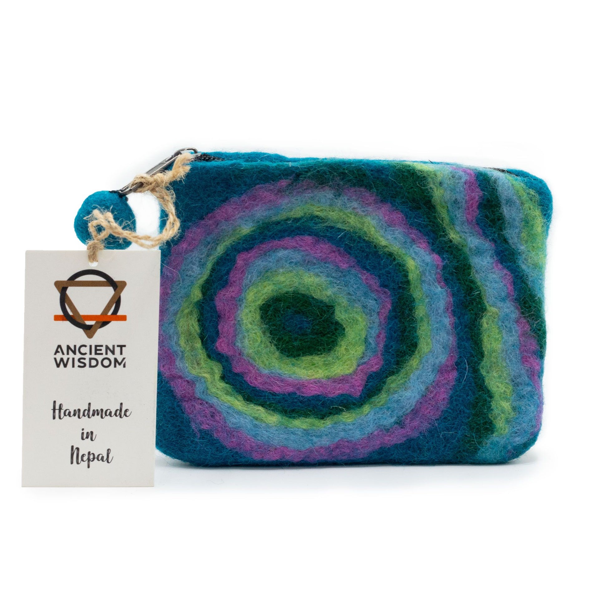 Natural Felt Zipper Pouch (asst) - Psychdelic lifestyle product photo on neutral background
