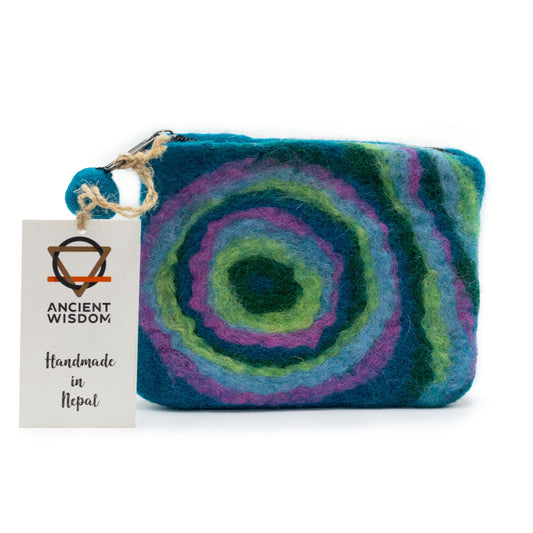 Natural Felt Zipper Pouch (asst) - Psychdelic lifestyle product photo on neutral background