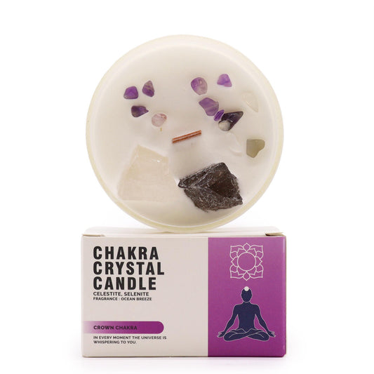 Chakra Crystal Candles - Crown Chakra lifestyle product photo on neutral background