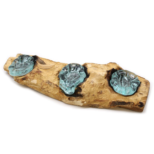 Photo 1 of Molten Glass Flat Triple Candle Holder On Wood Luxury Decor featuring authentic premium craftsmanship.