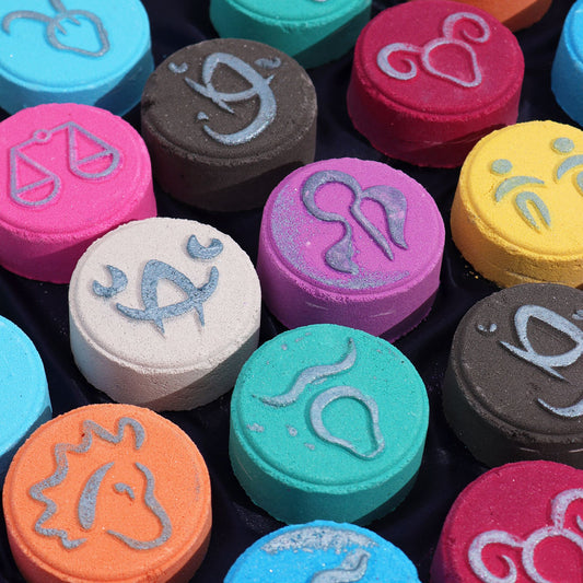 Set of Zodiac Bath Fizzers with Horoscope - Aquarius lifestyle product photo on neutral background