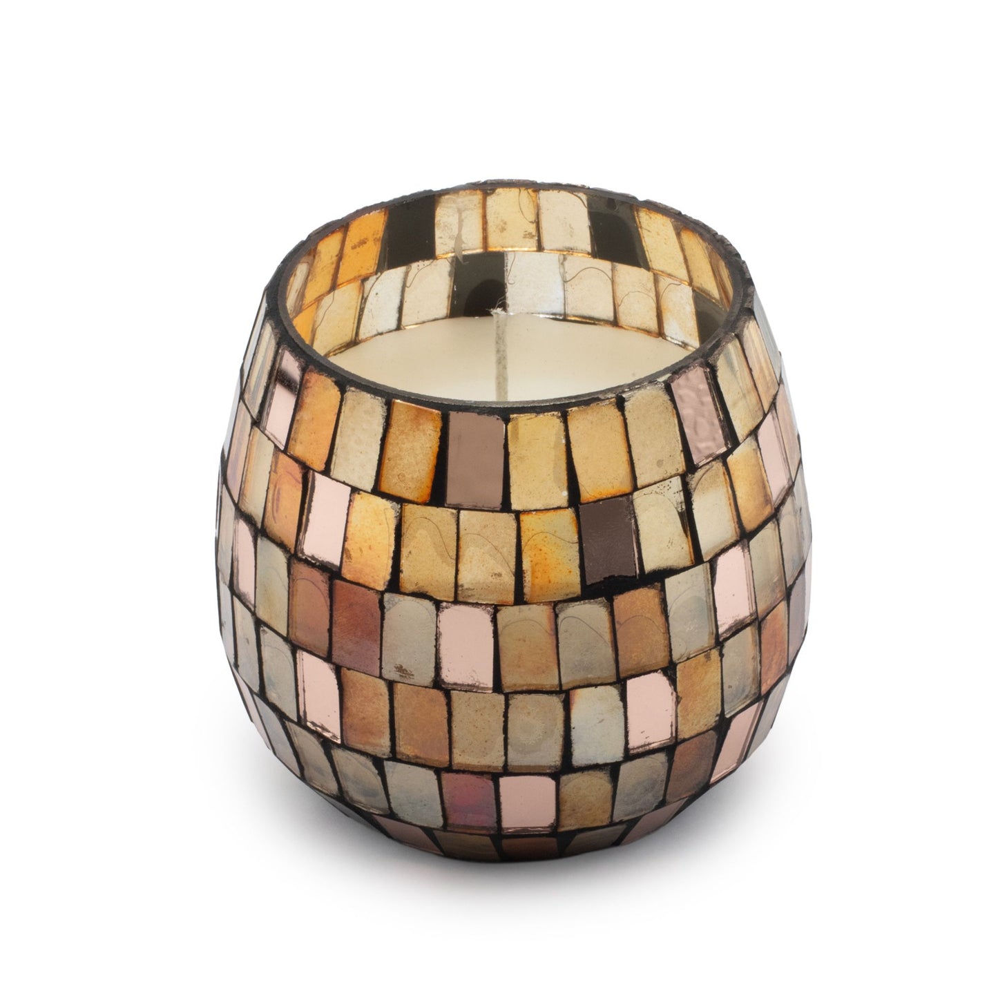 Luxury presentation of the small glass jar candles amber mosaic425 showing the premium artisan packaging and complete set contents