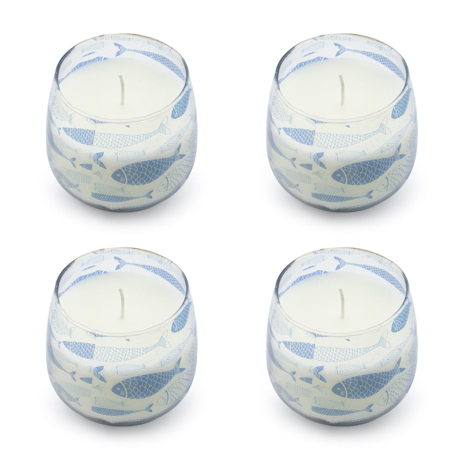 Detailed close up view highlighting the high quality craftsmanship and individual features of the small glass jar candles seabreeze491