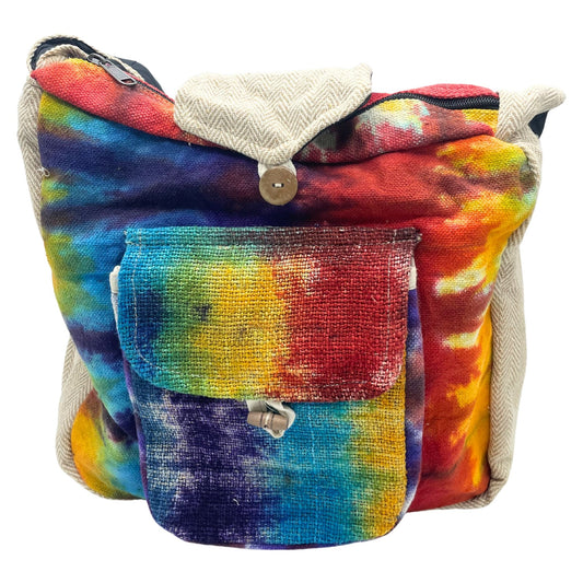 Tiedye Hemp Study Bag with Front Pocket lifestyle product photo on neutral background