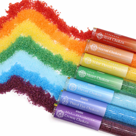 Chakra Bath Salt - Gift Pack of 7 lifestyle product photo on neutral background