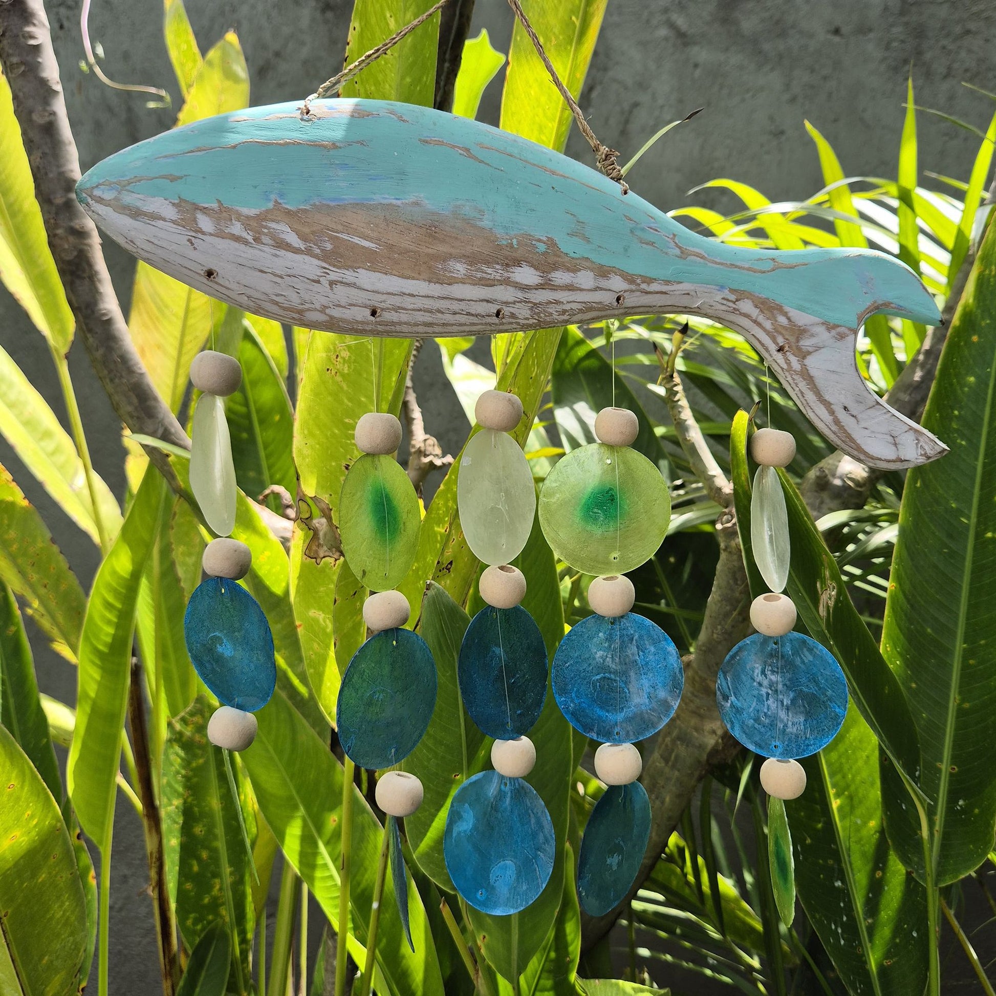 Aqua Fish Carving and Copis Drop from our luxury driftwood chime collection
