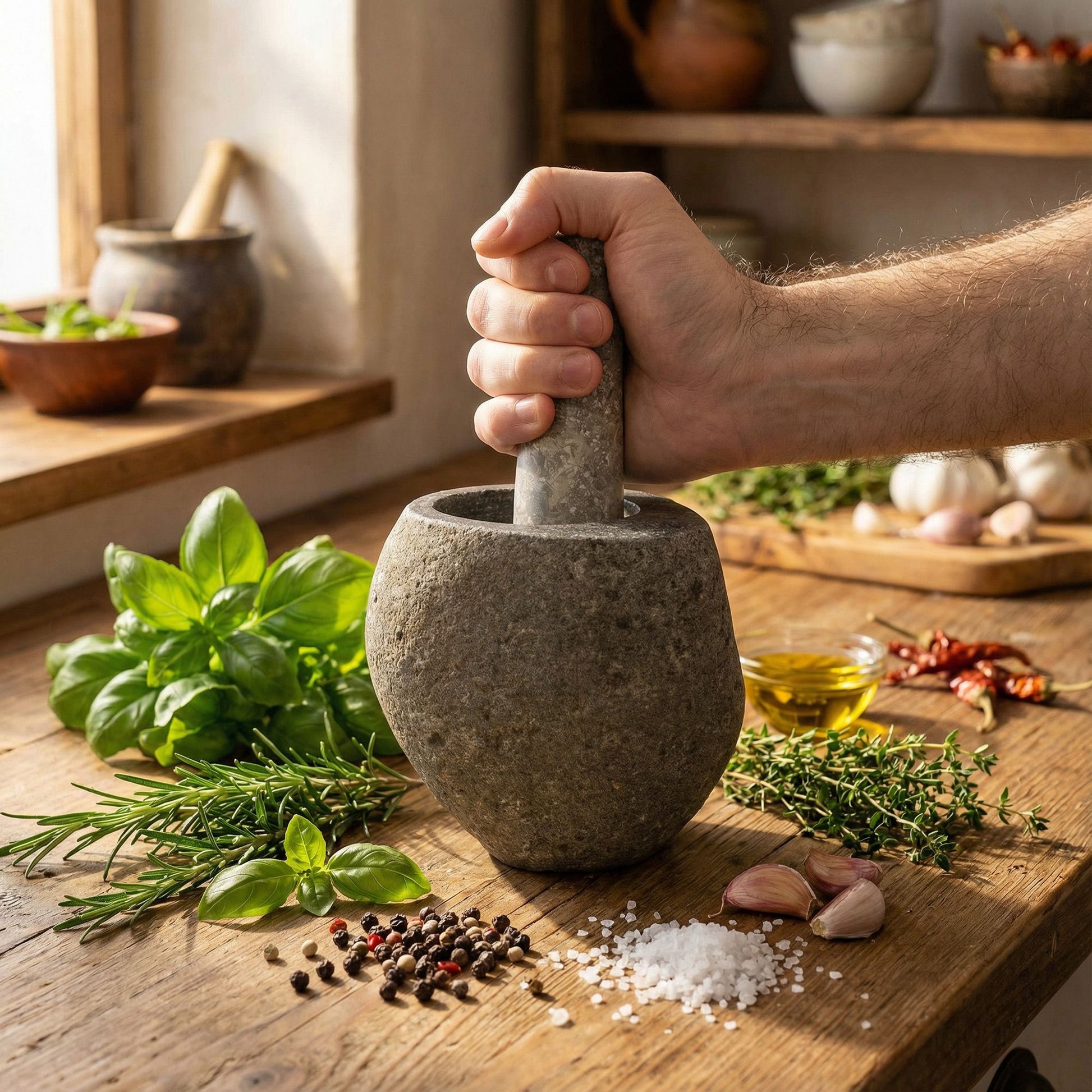 Natural Riverstone Decorative Pestle & Mortar -Medium (aprox 12x8cm) from our luxury natural riverstone decorative pestle & mortars collection