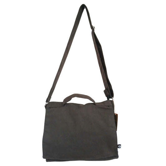Cotton Canvas Laptop Messenger Bag - Charcoal lifestyle product photo on neutral background
