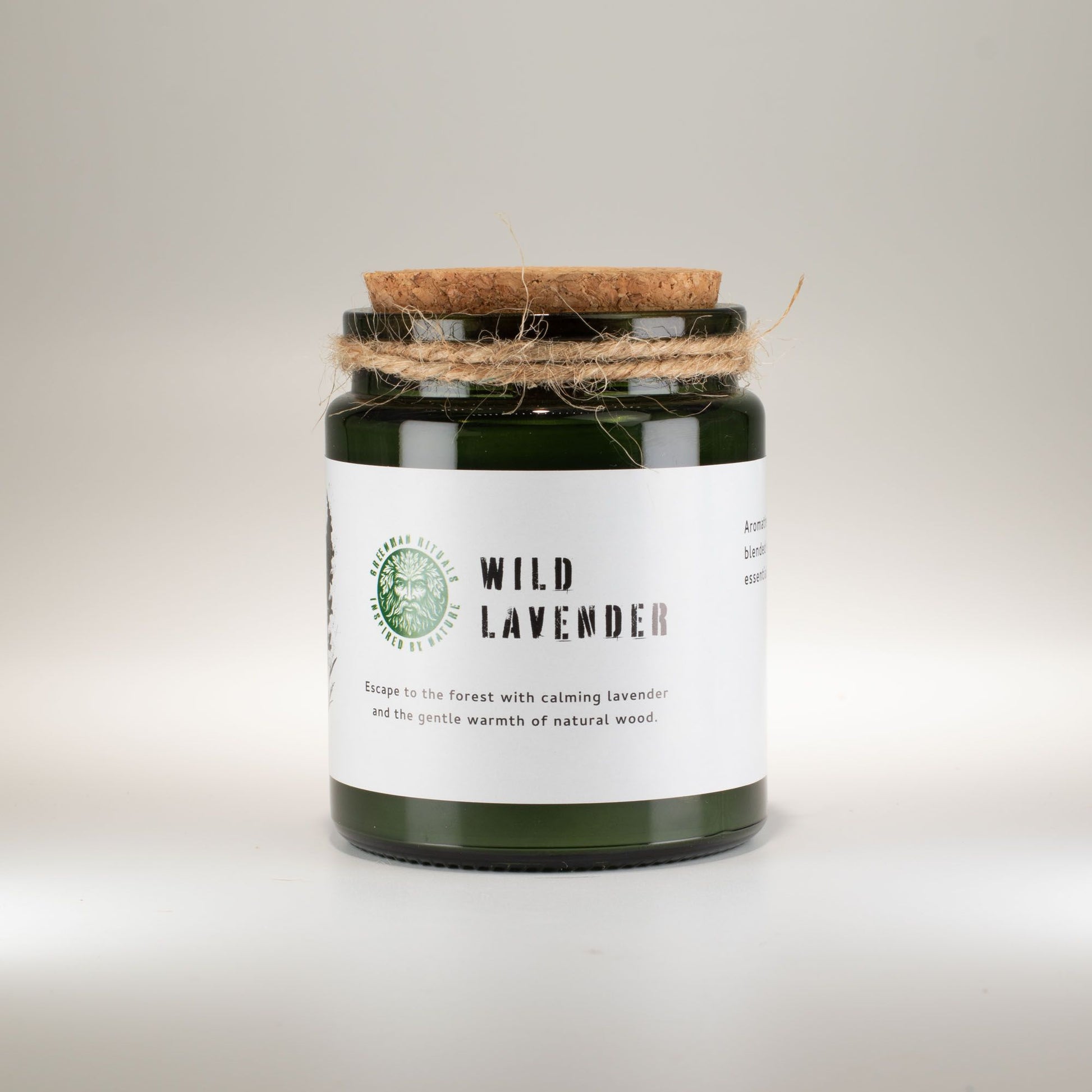 Detailed close up view highlighting the high quality craftsmanship and individual features of the greenman woodwick soy candle wild lavender521