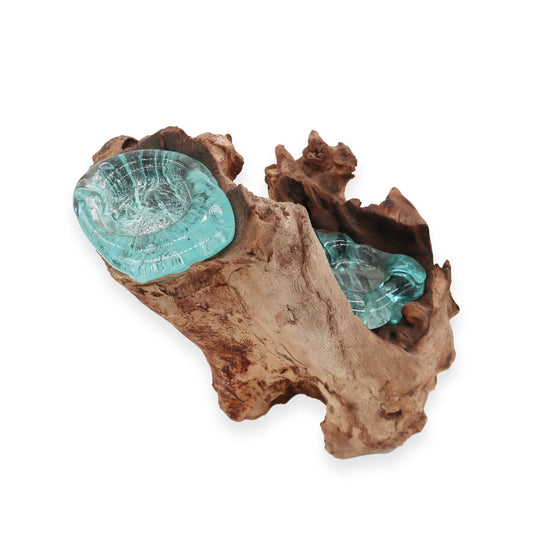 Photo 2 of Molten Glass Candle Double Holder On Wood Luxury Decor featuring authentic premium craftsmanship.