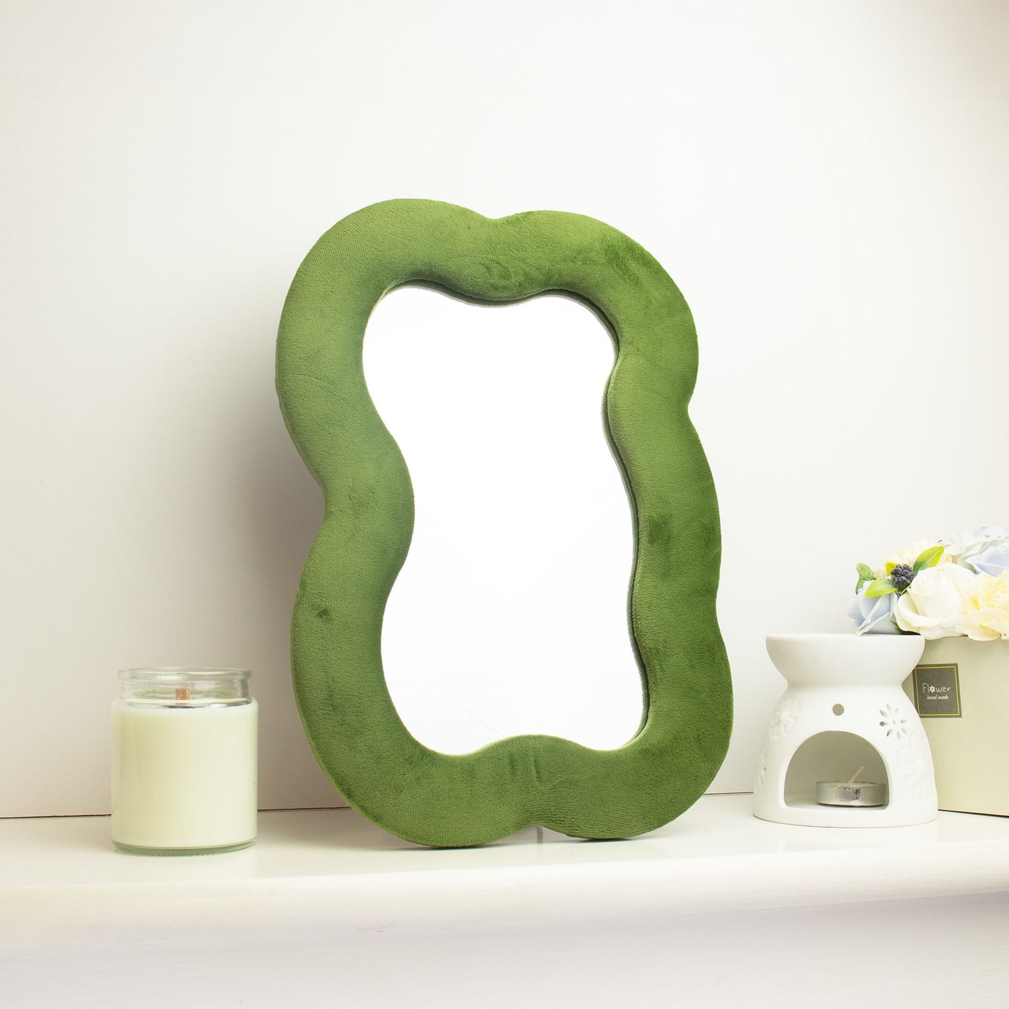 Photo 3 of Soft Squiggly Mirror - Large Cloud - Moss Green Wall Mirror featuring authentic premium craftsmanship.