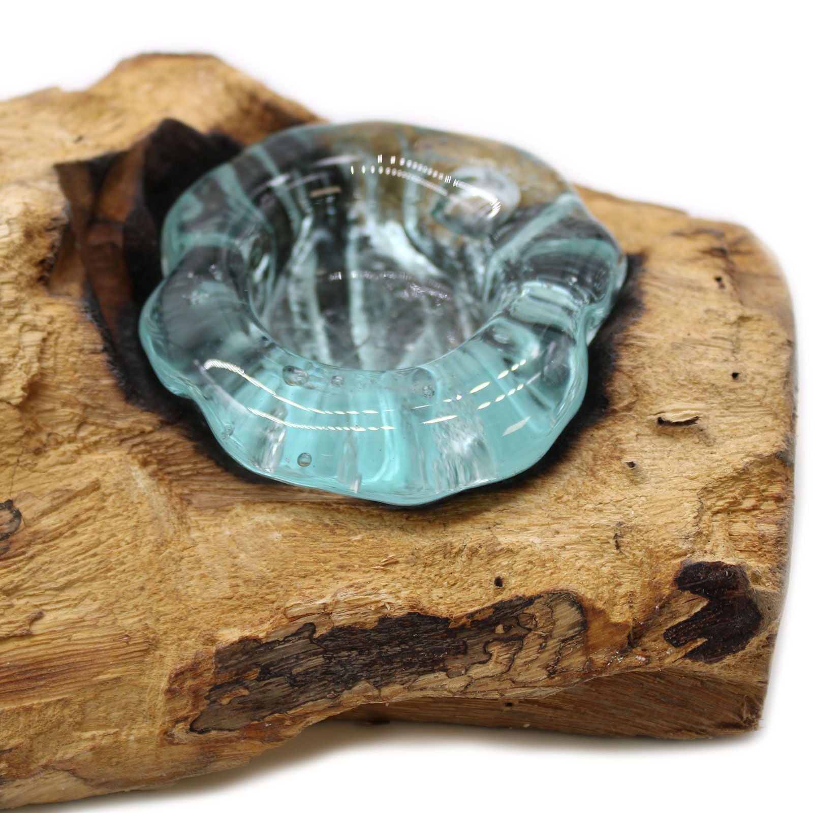 Photo 7 of Molten Glass Flat Triple Candle Holder On Wood Luxury Decor featuring authentic premium craftsmanship.
