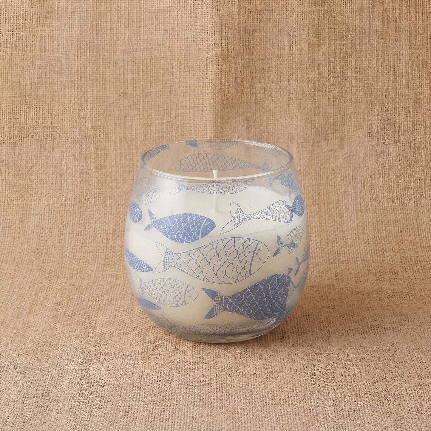 Detailed close up view highlighting the high quality craftsmanship and individual features of the small glass jar candles seabreeze491