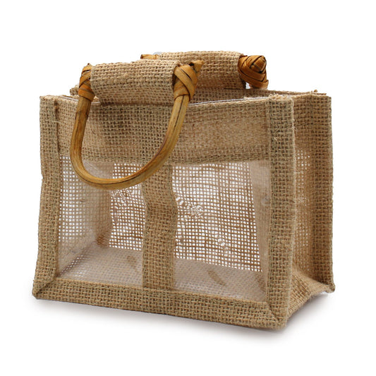 Two Jar Jute Gift Bag - Natural lifestyle product photo on neutral background