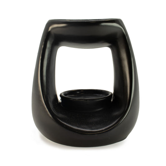 Ceramic Zen Oil Burner - Large Oval Pebble  - Matt Black lifestyle product photo on neutral background