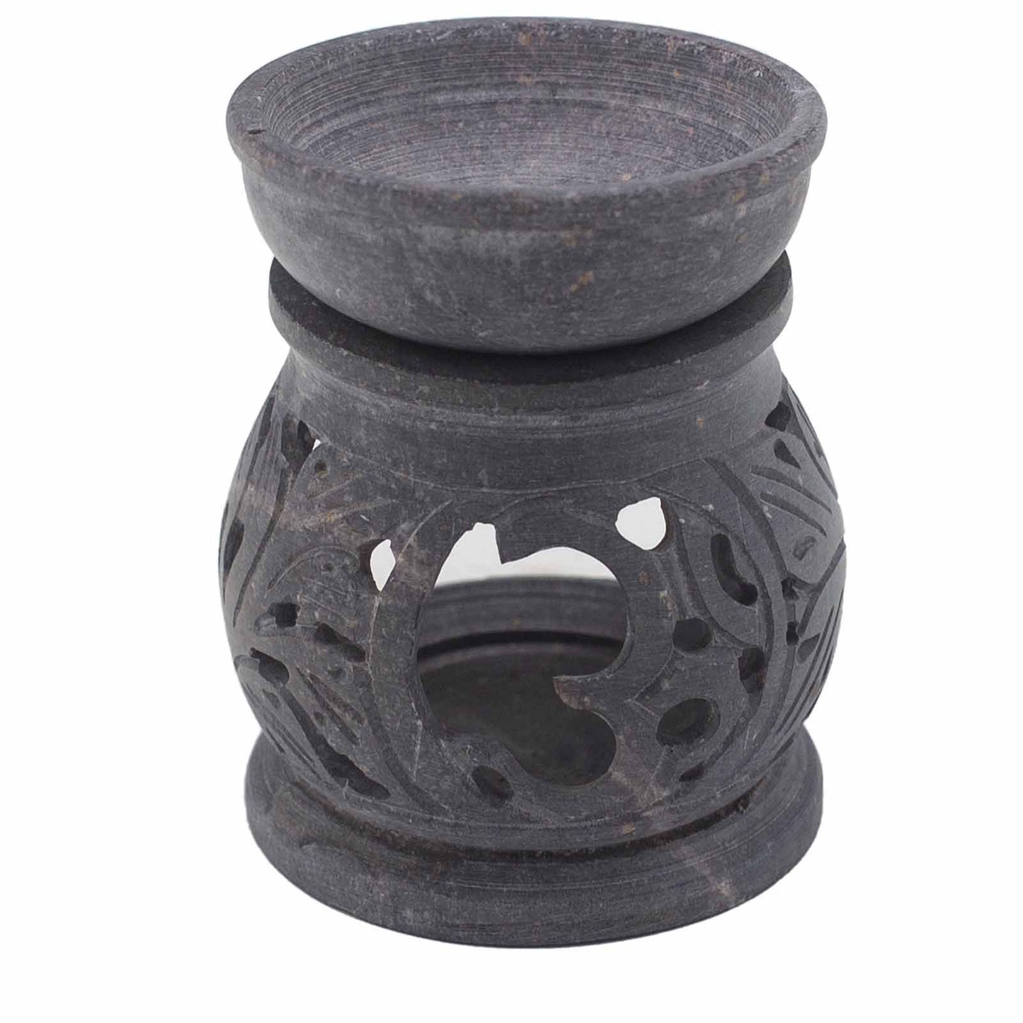 Small Soapstone Oil Burner 8cm - Om lifestyle product photo on neutral background