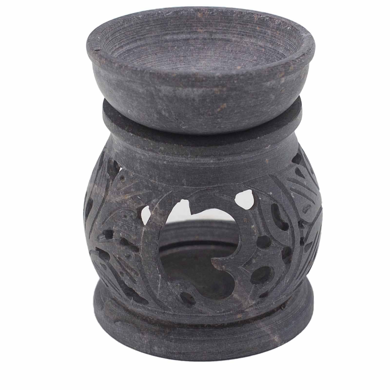 Small Soapstone Oil Burner 8cm - Om lifestyle product photo on neutral background