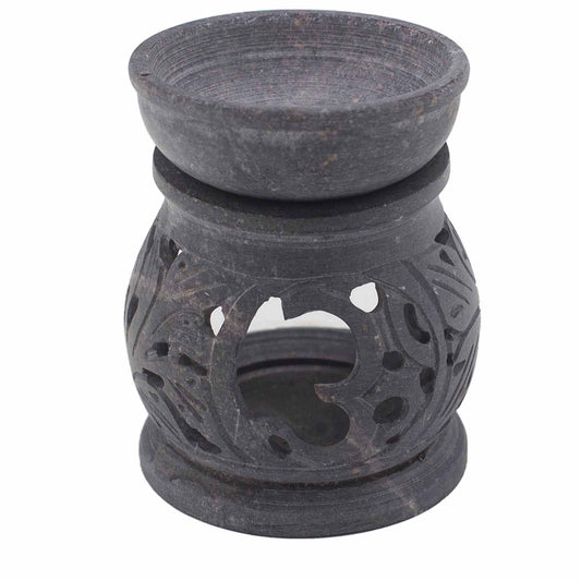 Small Soapstone Oil Burner 8cm - Om lifestyle product photo on neutral background