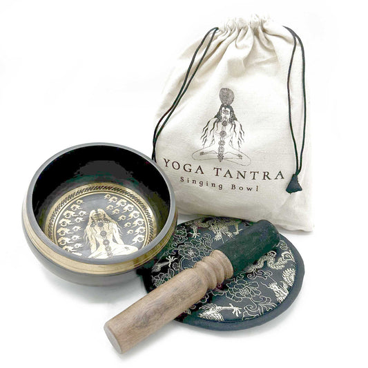 Hand Beaten & Engraved Singing Bowl Gift Set - 14cm - Yogi lifestyle product photo on neutral background